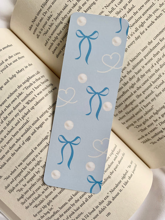Blushing Bows & Pearls Blue Bookmark